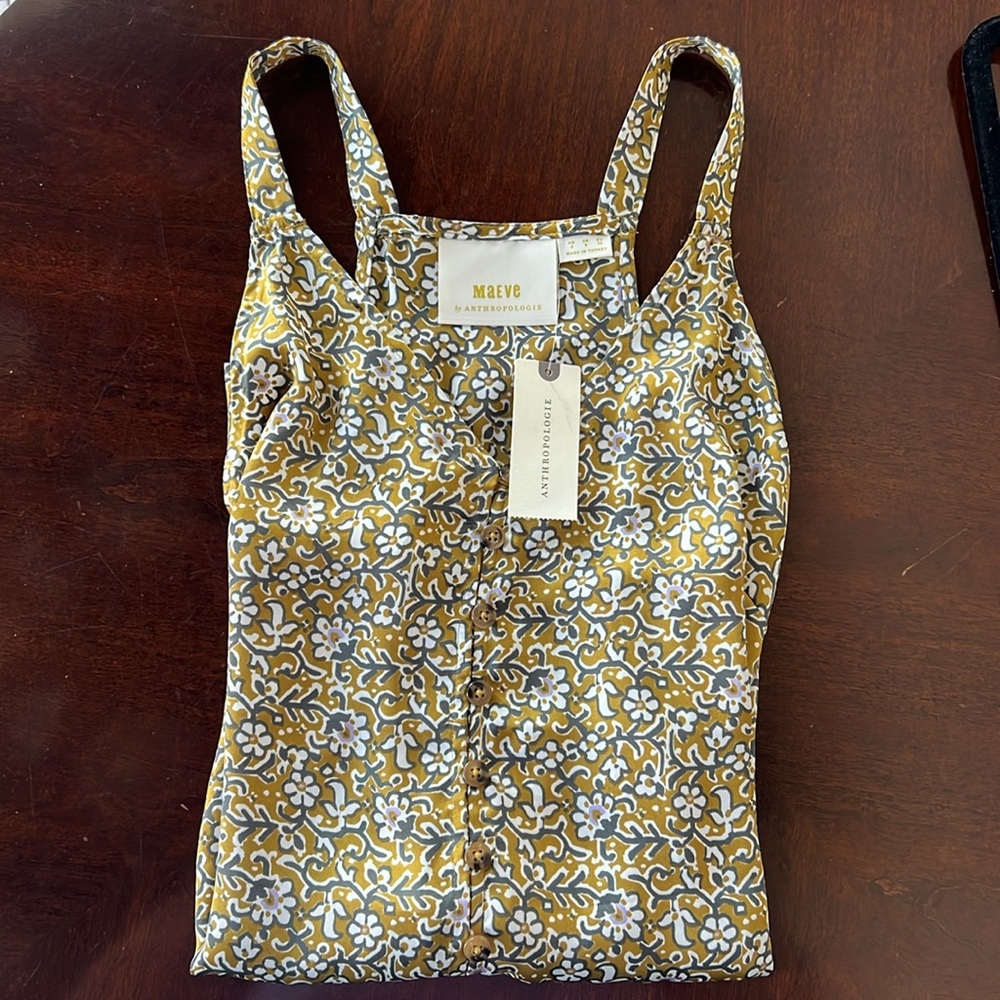 MAEVE Anthropologie NWT Floral Patterned Top in Mustard, Purple & White SIZE 2 - Picture 2 of 12